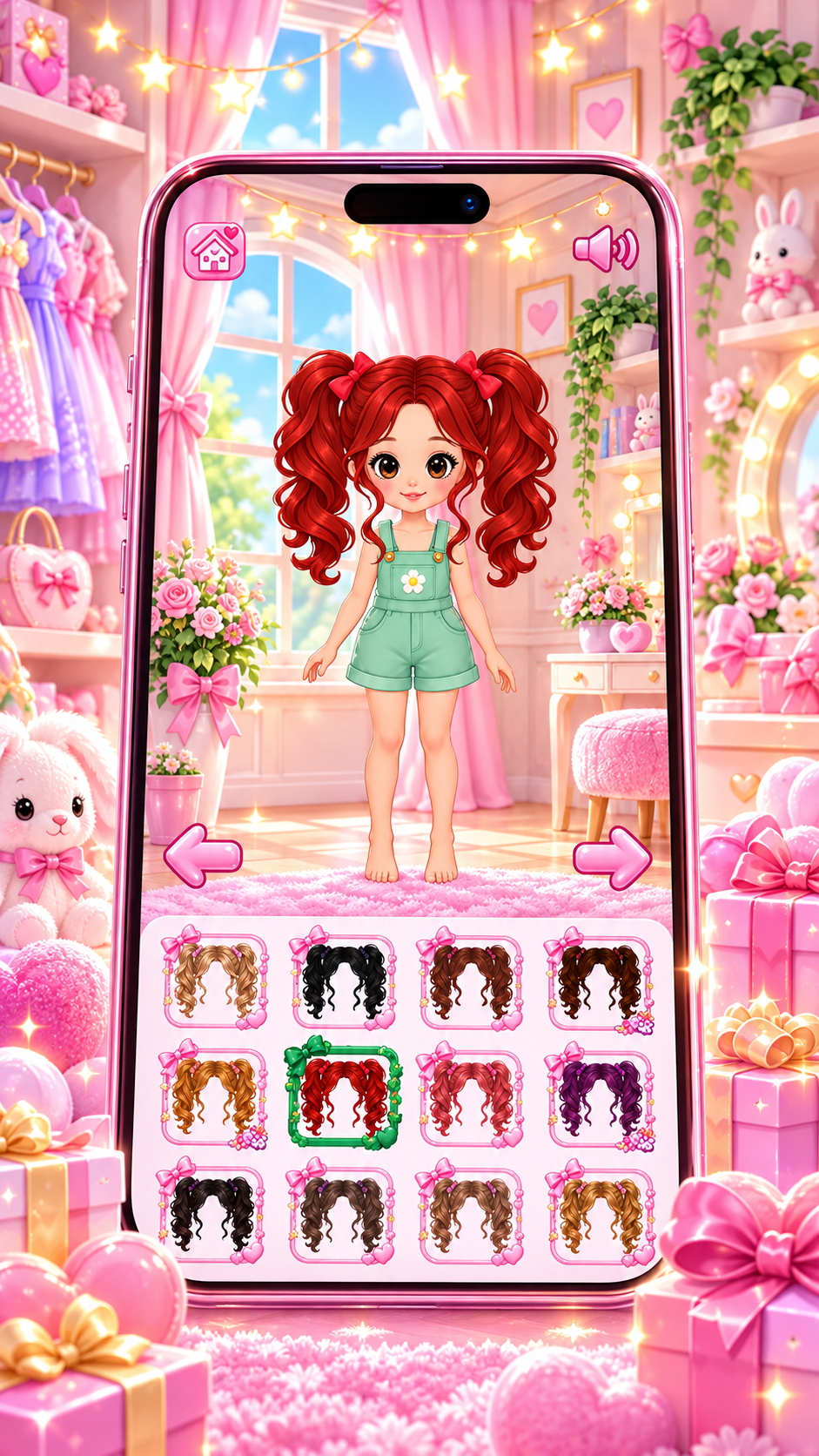 Phone screen of a girl choosing hairstyles